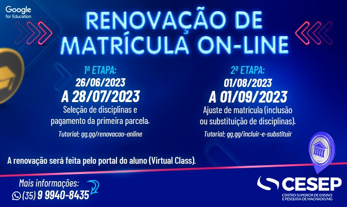 Leia mais sobre o artigo Chegou o momento de renovar a sua matrícula! 🤓📝